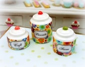 Three Pretty Floral Kitchen Storage Jars - 12th Scale Miniature