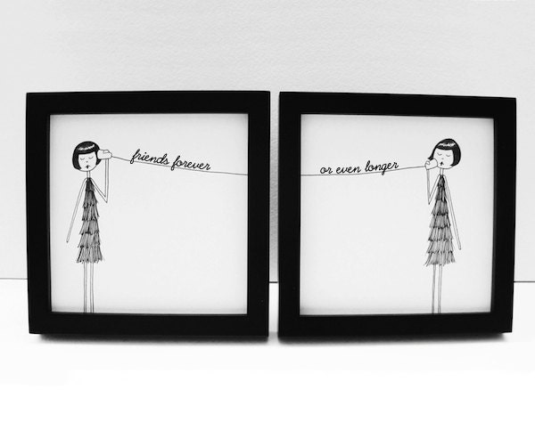 BFF best friend custom art print set // Personalized with text // 4 x 4