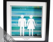 Custom Wedding Gift- shadowbox made from recycled magazines, First Anniversary Gift, paper, teal, man, woman, wedding date