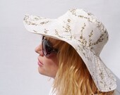 Wide Brim Sun Hat, Womens Sun Hat  - Contemporary Cotton Broderie Anglaise Print Fabric