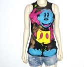 Vintage Distressed Mickey Mouse T shirt Tank Shredded Back size s/m