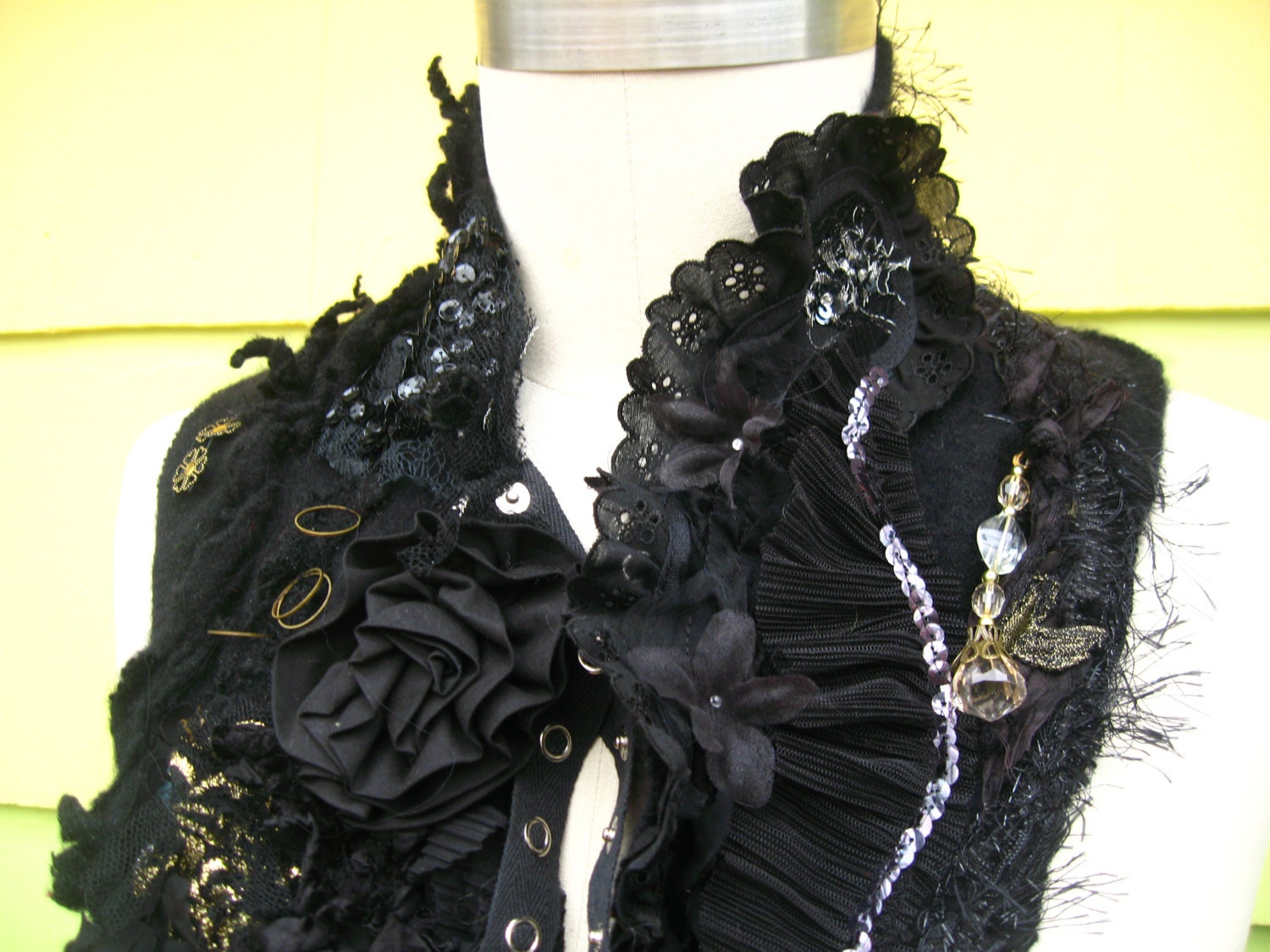 Rugged distressed cashmere  SCARF/ SHAWL/Wrap with a lot  of textures. Goth Lolita.