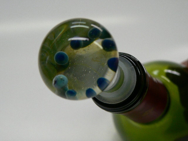 Handmade Glass Wine Bottle Stopper With Mushroom Fairy Ring