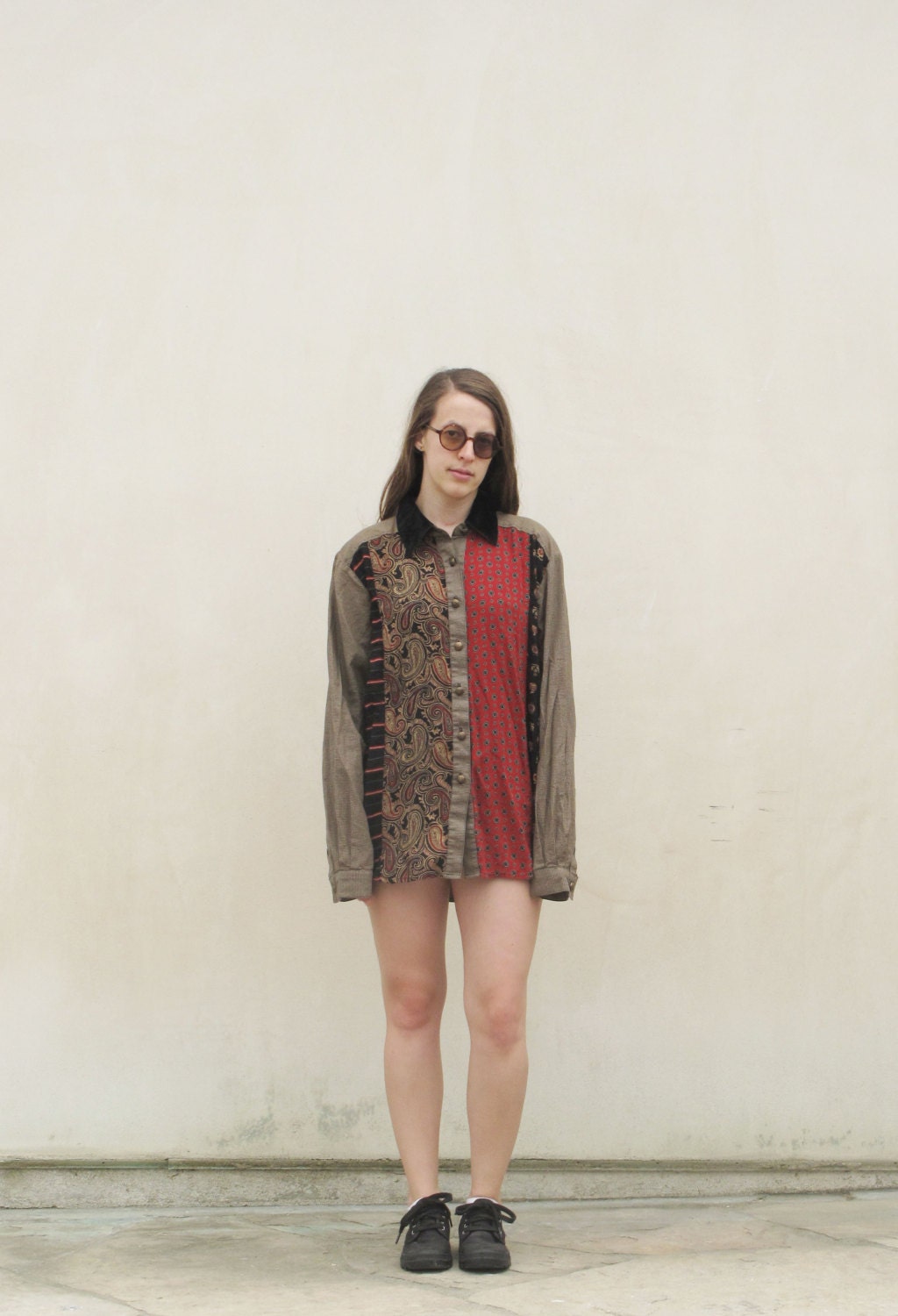 Clashing pattern panel blouse. M/L