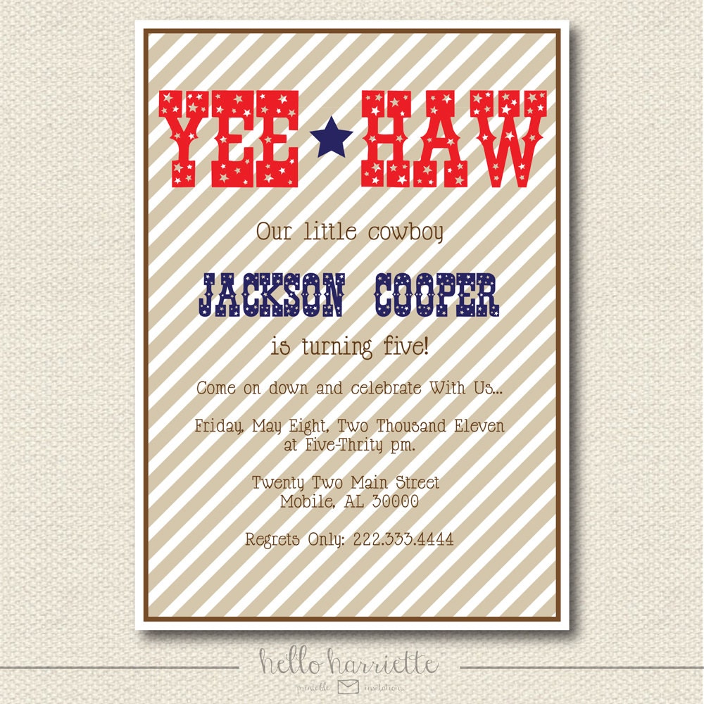 PRINTABLE Yee Haw Cowboy Birthday Invite