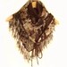Nuno felt scarf. Triangle felt scarf with fringe. Baktus. Mothers Day gift. Merino wool and floral fabric. Gift for her