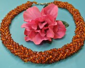 RARE unusual1980s graduated polished plaited multistrand real natural organic baltic amber chip bead necklace in marvelous goldbrown color