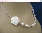 ON SALE Bridesmaid Jewelry Sakura White Flower Wedding Necklace