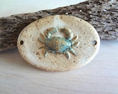 Cute Handmade Speckled Stoneware Blue CRAB Connector Pendant