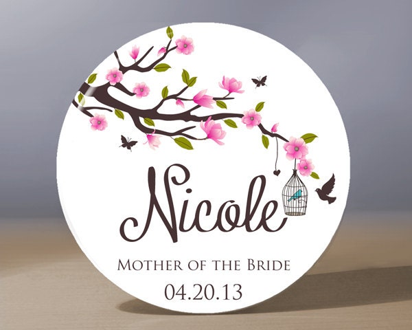 Personalized Pocket Mirror - Magnolia Branch Mother of the Bride 3.5 inch Pocket Mirror with Gift Bag - Weddings - Mother of the Bride Gift
