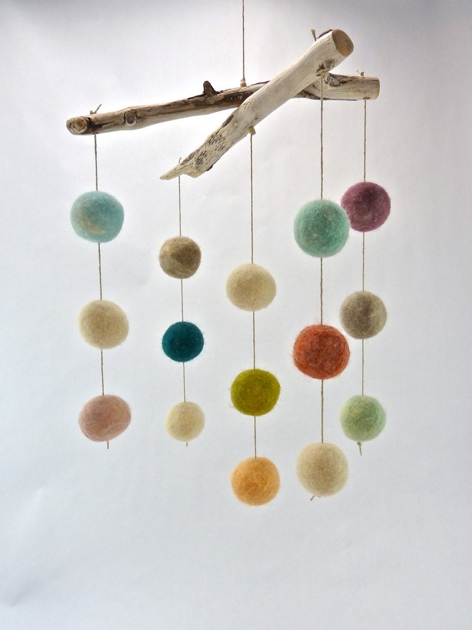 Colorful Wool Ball Mobile, Baby Mobile, Minimalist Nursery, Muted Nursery Decor