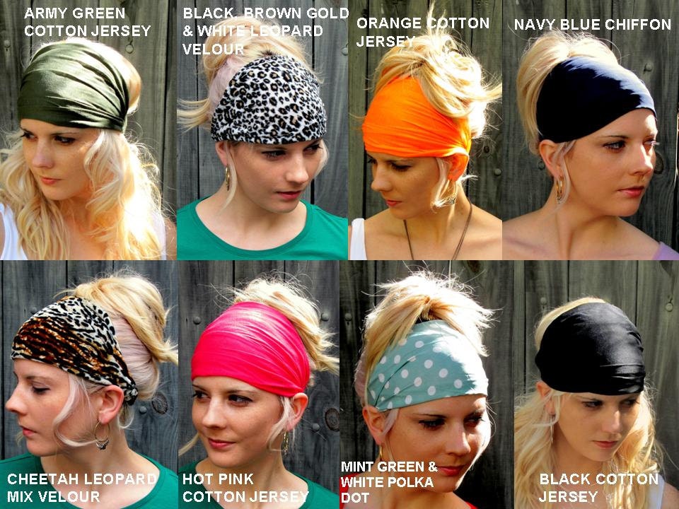Yoga Headband, CHOOSE Any TWO - Wide Stretchy Workout HeadBand Head Wrap, Jersey Chiffon Cotton Headband - 40 Color Options