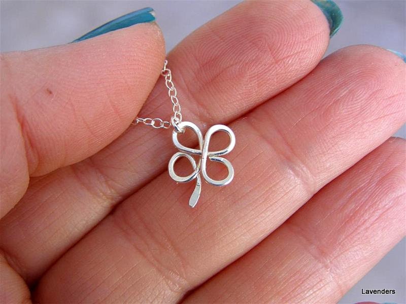 Four Leaf Clover Necklace in Sterling Silver , Handmade Shamrock Necklace , Silver  Necklace , Good Lucky Charm Necklace