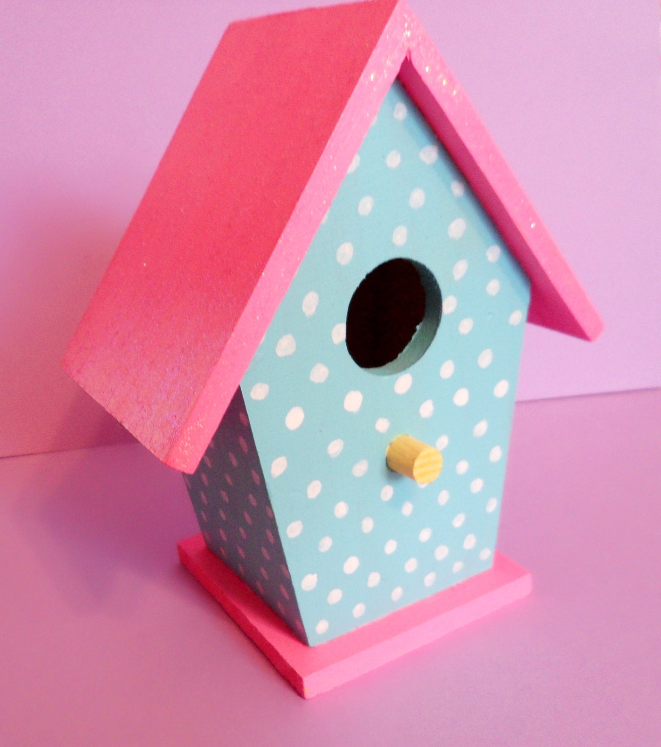 Pastel Polka Dot Mini Wooden Birdhouse