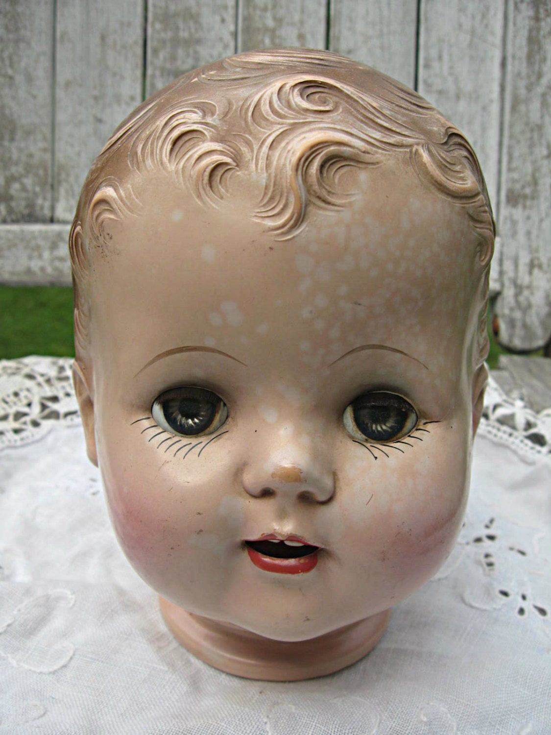 Huge vintage doll head, boy doll, sleep eyes, great collectible