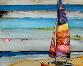 Retro Sailboat Beach- "Sail Away"- fine art print 5x7