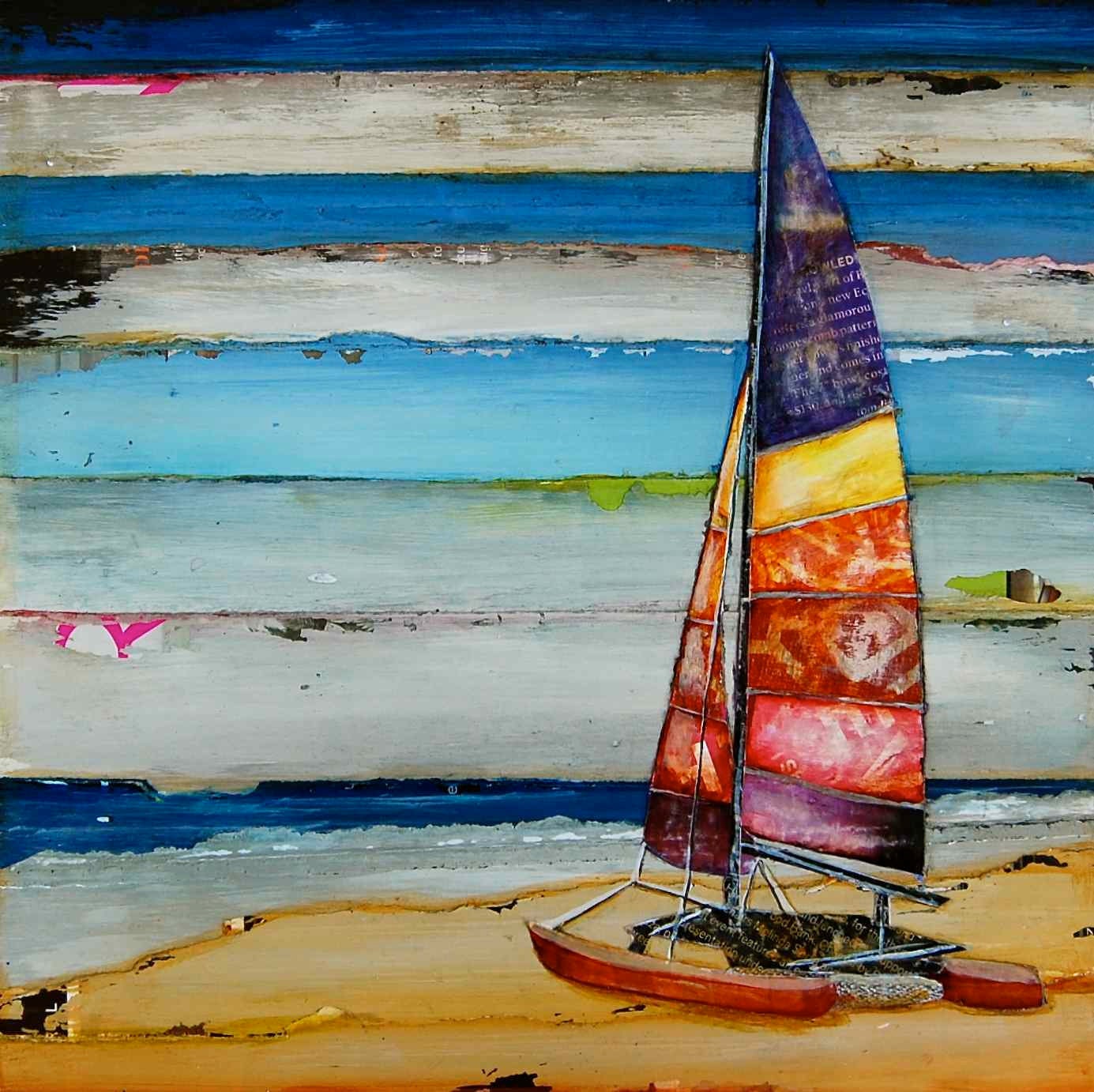 Retro Sailboat Beach- "Sail Away"- fine art print 5x7