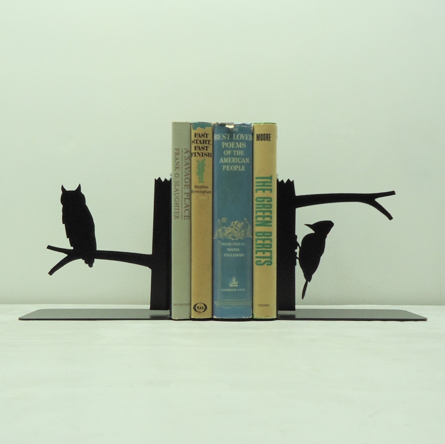 Owl and Woodpecker Metal Art Bookends - Free USA Shipping