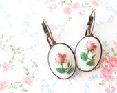 Wild Rose - Vintage Rose Earrings - Rose Stem - Red Rose