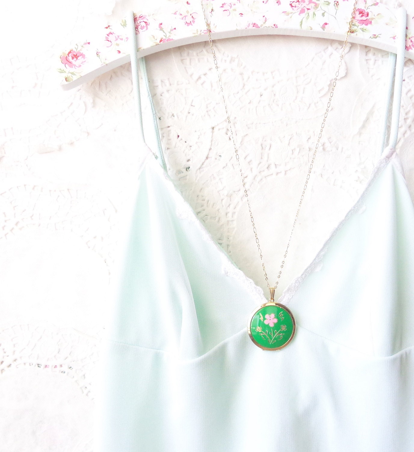 Dahlia - Vintage Enamel Locket - Gold - Whimsy - Whimsical - Vintage Wedding