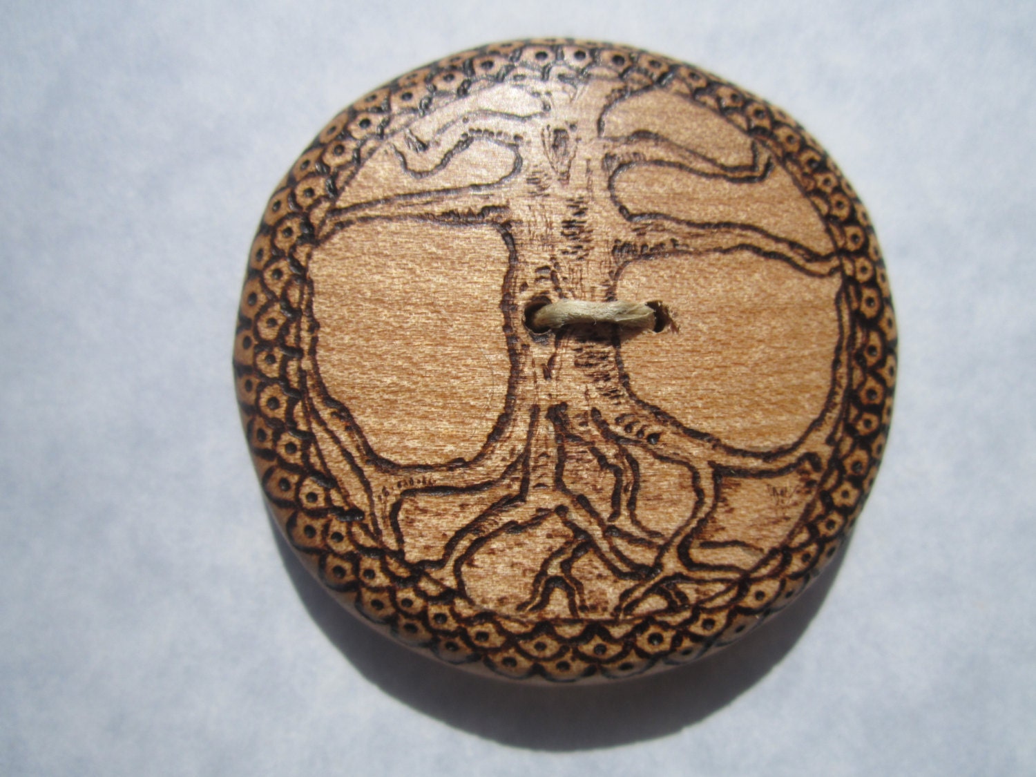 Tree of Life Button in Red Alder Wood- Woodburned Tree on Wood Button
