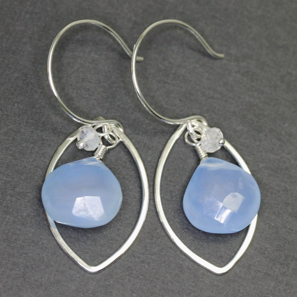 Lotus Collection Earrings in sterling silver with light blue chalcedony & moonstone gemstones
