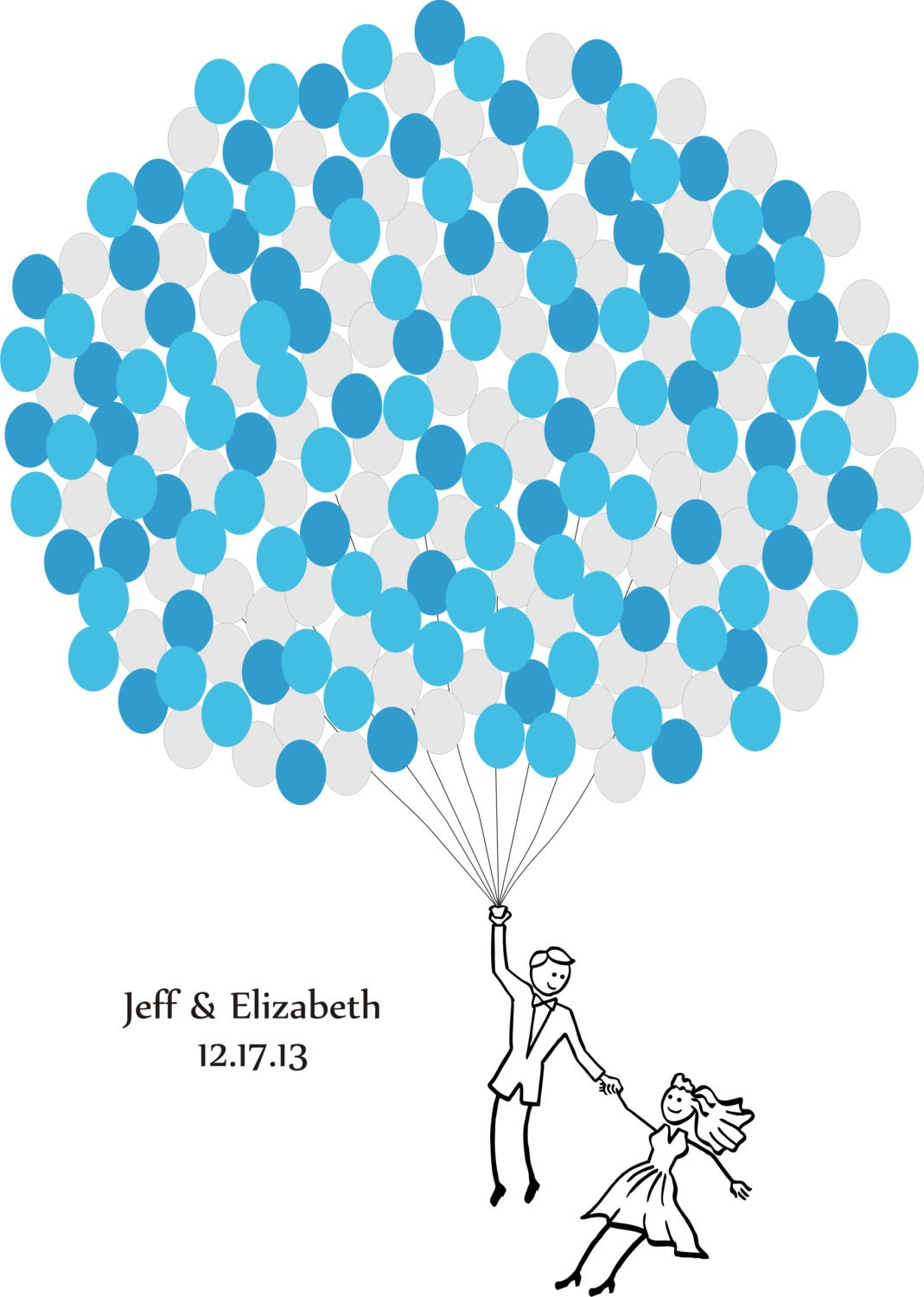 Wedding Guest Book Balloons Print for up to 200 Guests