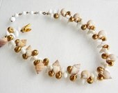 Miriam Haskell signed Shell cluster Necklace early with hang-tag 1950s