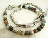 Multi Color Fancy Jasper Mens Beaded Bracelet - Comes With A Stainless Steel Layer Bracelet
