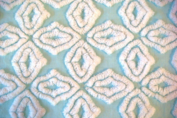 Hofmann Aqua Cross Vintage Chenille Bedspread Fabric 30.5x23 Inches