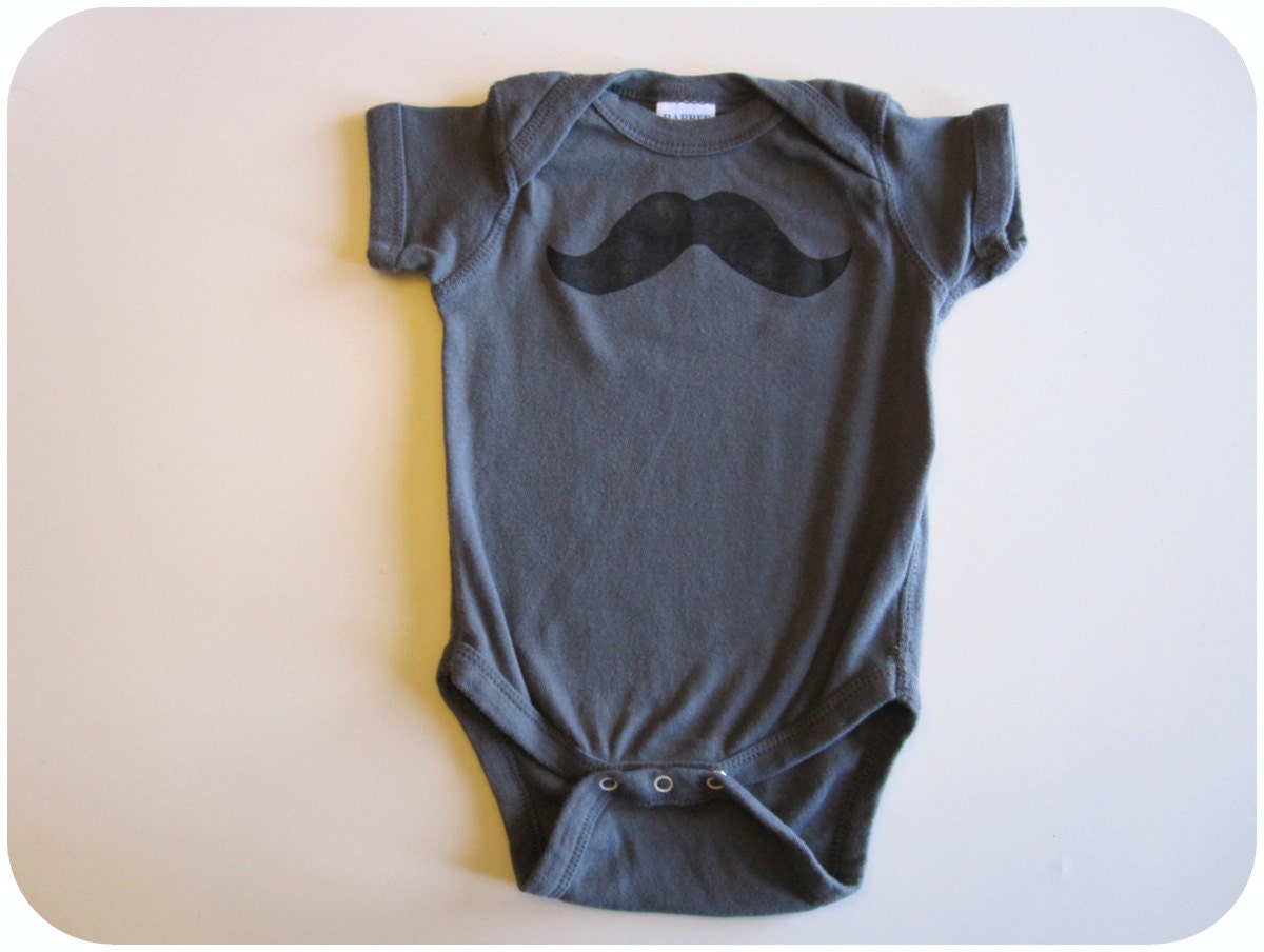 Baby Boy Girl Bodysuit, Mustache, Black On Charcoal Grey, Size 6 12 Months, Stylish Boy