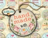 Instant Download - Digital collage sheet HANDMADE 2.5 inch round stickers printable labels hang tags greeting cards  / t300