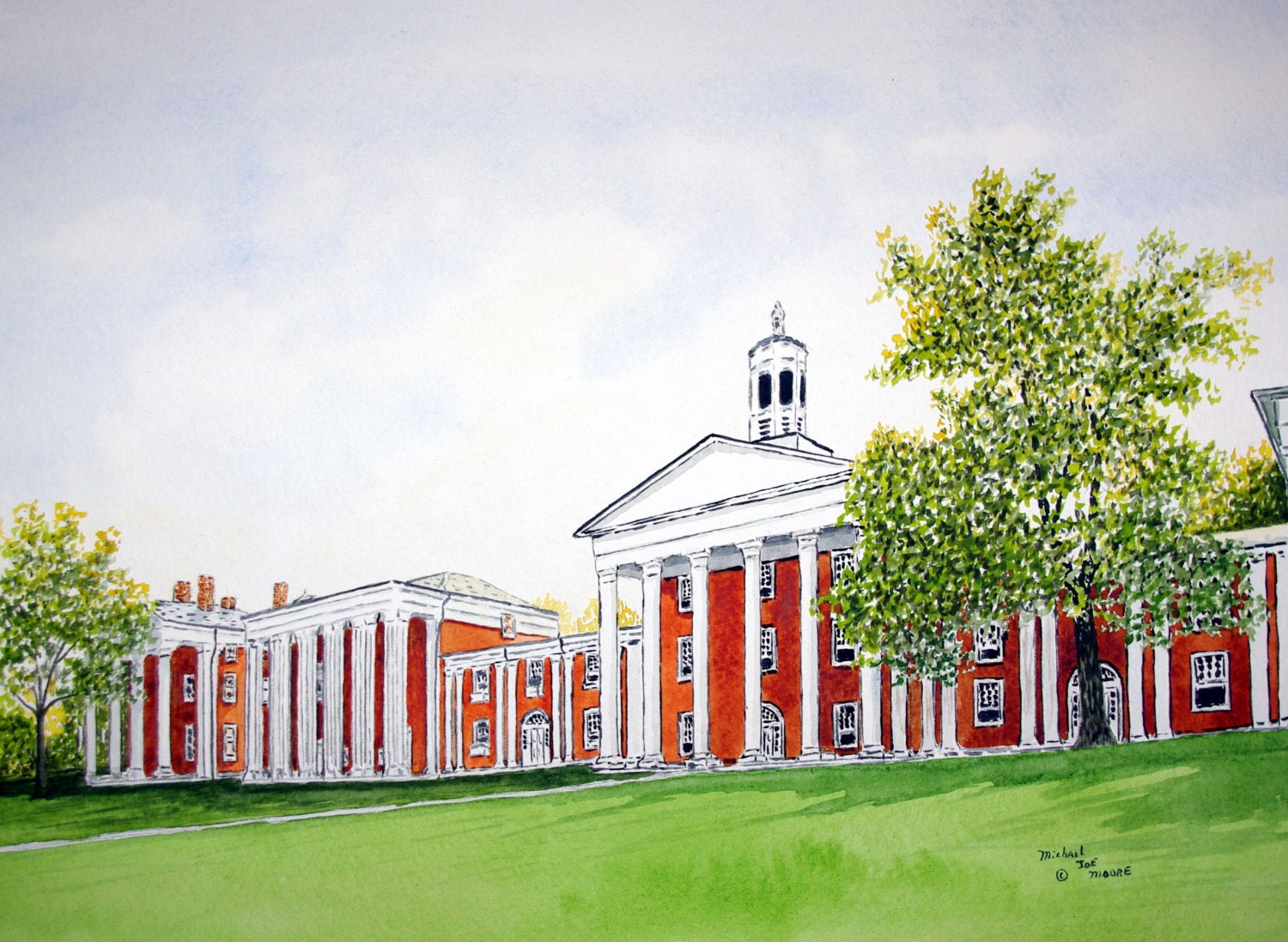 The Colonnade at Washington & Lee Print from the Original Watercolor by Michael Joe Moore