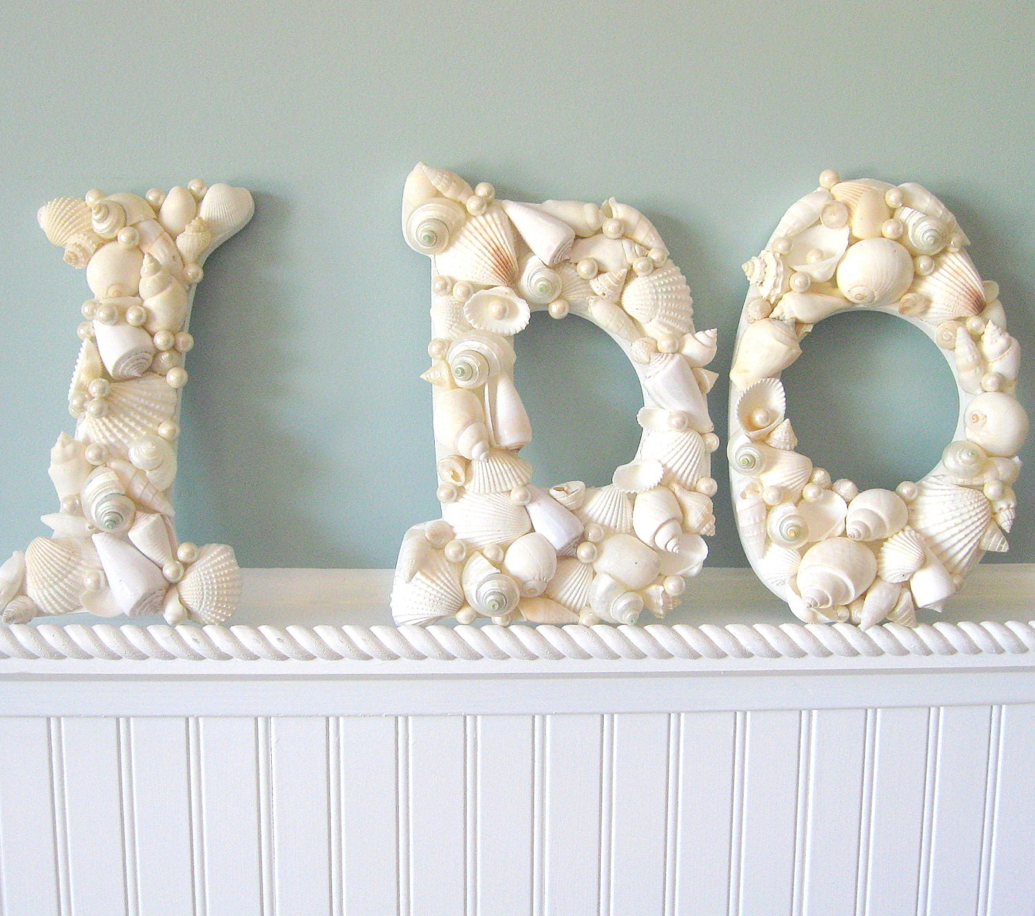 3pc Beach Wedding Seashell Letters - Beach Decor Nautical Shell Letters Spell  "I DO", White