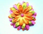 Large flower hair clip - Lazy Daisy in orange/lime/purple