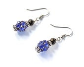 Blue Rhinestone Beaded Earrings, Handcrafted Earrings, Beaded Jewelry, Sparkle Jewelry