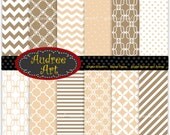 Digital paper for all use, beige and pink chevron paper and polkadot , quatrefoil background -No 24 Set of  digital sheets 12 sheet