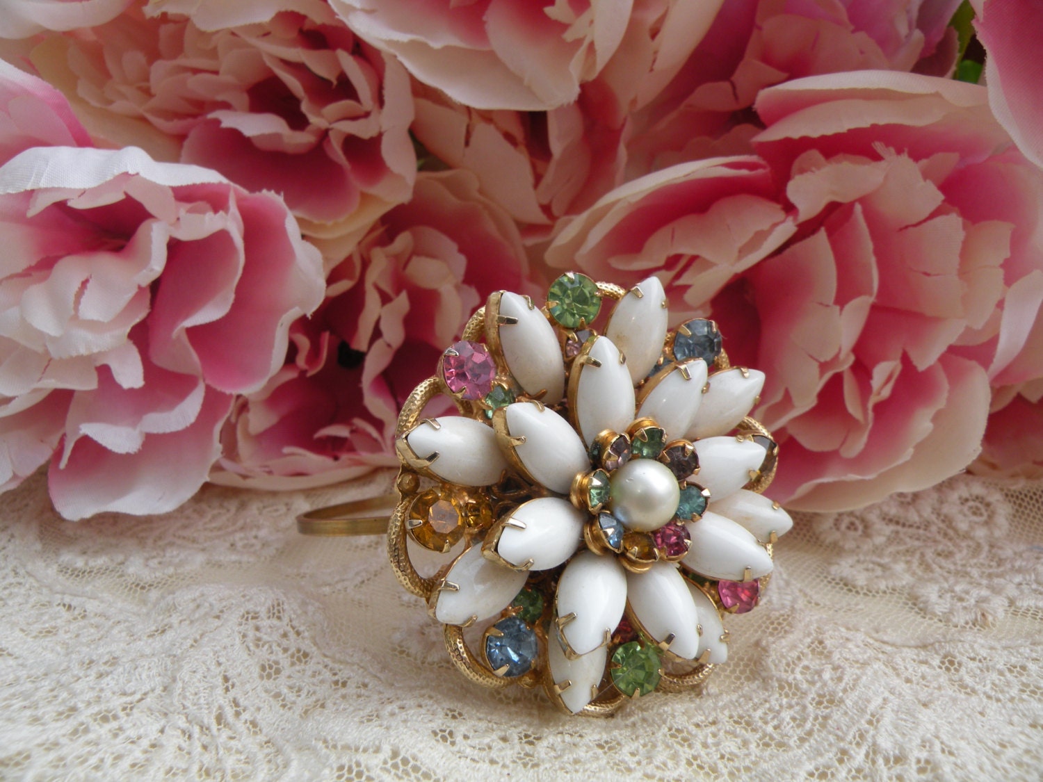 APRIL assemblage bracelet bangle vintage pastel fresh spring unique shabby chic easter cuff