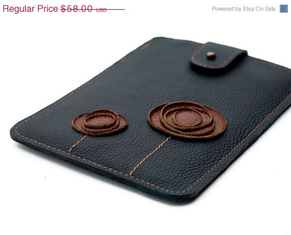 Black Leather iPad Mini Case, Sleeve, Cover  - floral iPad Mini Case // Summer fashion SALE