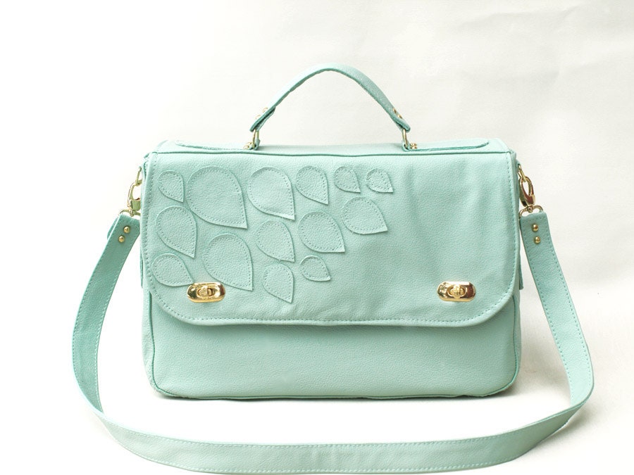 Leather Bag,  Briefcase, Leather Laptop Bag, Leather Tote, Office Purse, Summer Bag, Mint Leather Bag, Messenger,  Summer Fashion / SALE