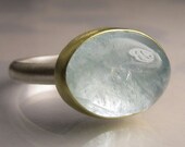 Natural Aquamarine Cocktail Ring - 18k Gold and Sterling Silver Statement Ring
