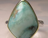 Natural Turquoise Ring - 18k Yellow Gold and Sterling Silver Cocktail Ring