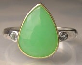Rose Cut Chrysoprase and Blue Topaz Ring - 18k Gold and Sterling Silver