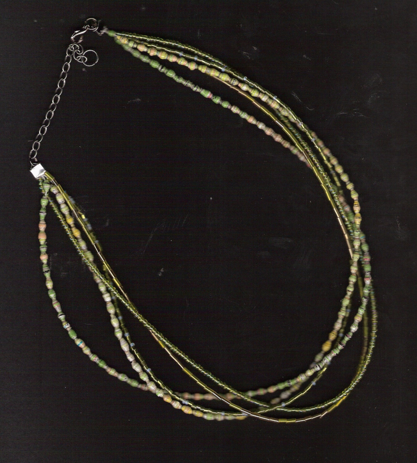 5 strand paper bead and seed bead necklace