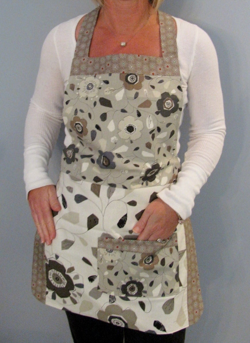 Not Your Grandmother's APRON "Gray Vinings" Modern Tri-Fabric Cotton Lined Apron