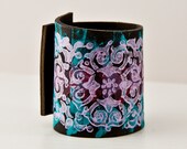 Summer Leather Cuff / Lavander - Purple - Turquoise - Wide Bracelet - OOAK