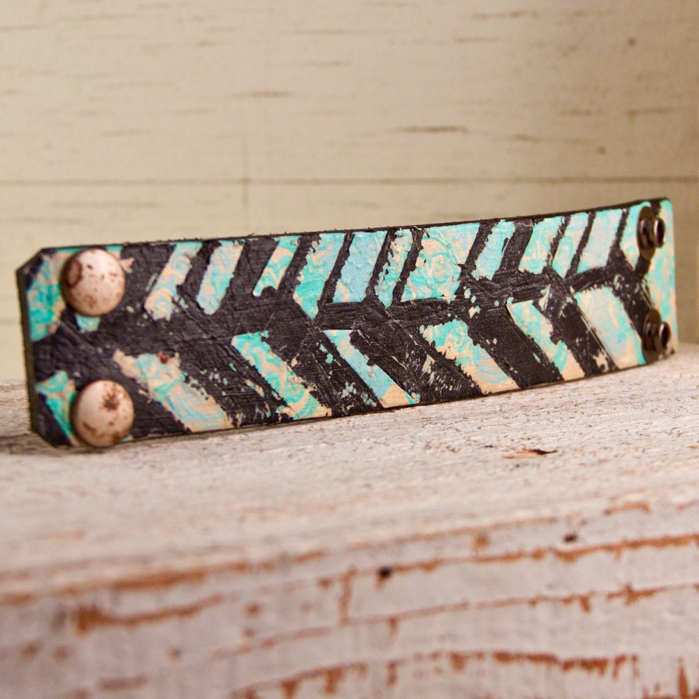 Turquoise Native Tribal Leather Cuffs Bracelets Wrist Bands - Festival