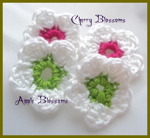 Petite Combination of Cherry and Apple Blossom crochet flowers