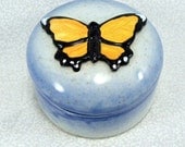 Ceramic Butterfly Keepsake Box - Monarch on Blue