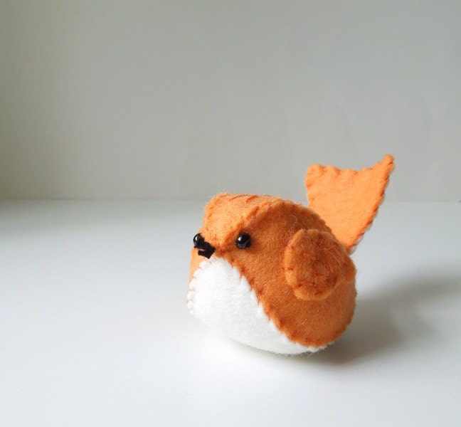 Neon Orange Embroidered Wool Felt Bird